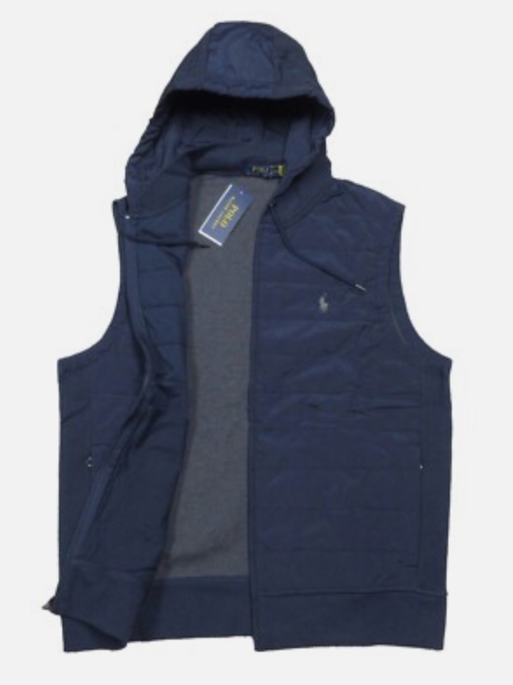 Polo Ralph Lauren Men's Aviator Navy Quilted Panel Hooded Vest - Picture 1 of 16